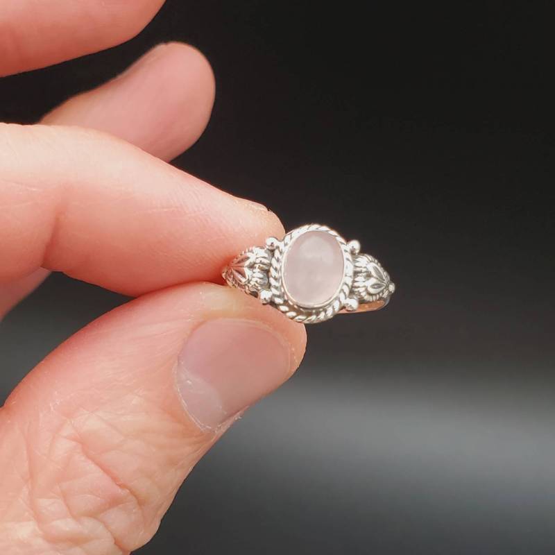Zierlicher Ring | Sterling Silber Mit Rosenquarz Edelstein Damen Boho Schlichter R-10372 von UnforgetSilver