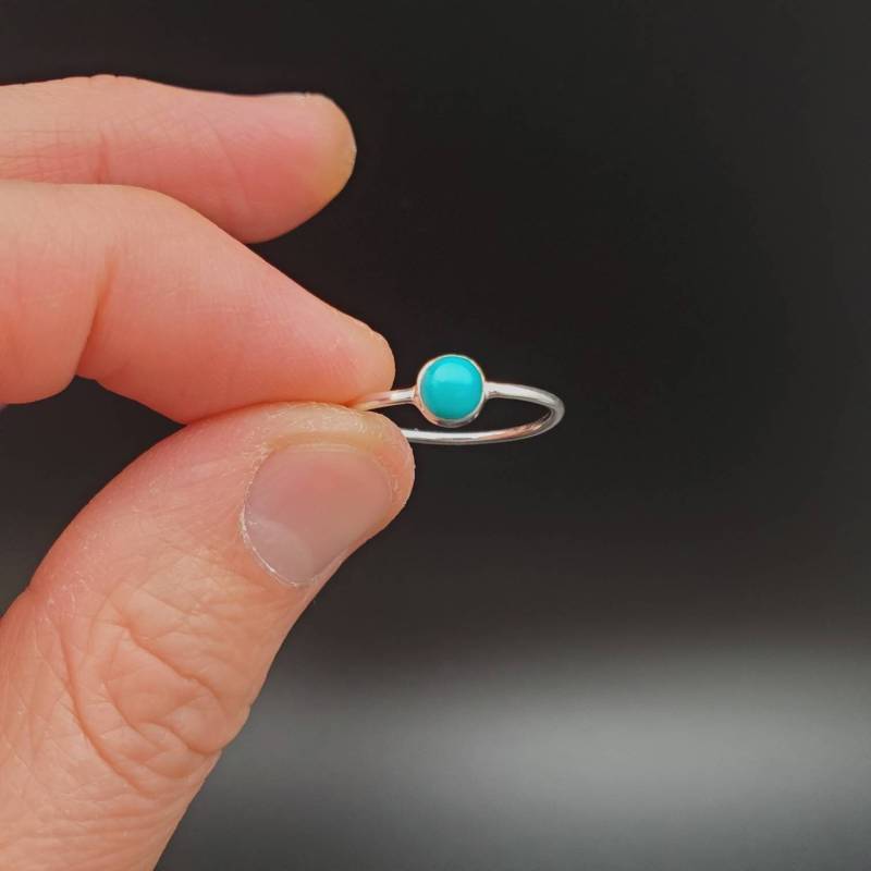Zierlicher Ring | Sterling Silber Türkis Edelstein Damen Boho Kleiner Blauer R-10369 von UnforgetSilver