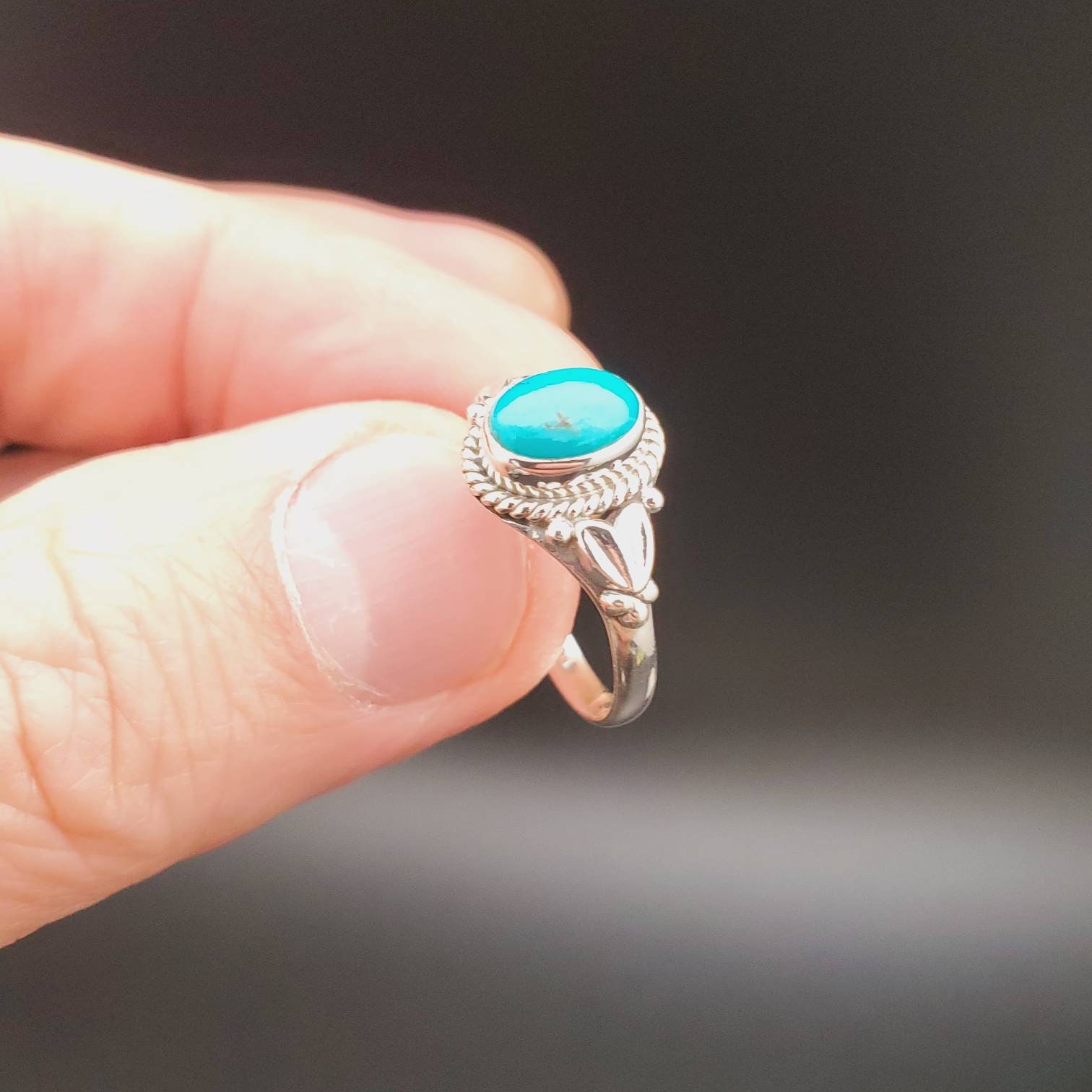 Zierlicher Ring | Sterling Silber Türkis Edelstein Damen Boho Kleiner Blauer R-10370 Az von UnforgetSilver