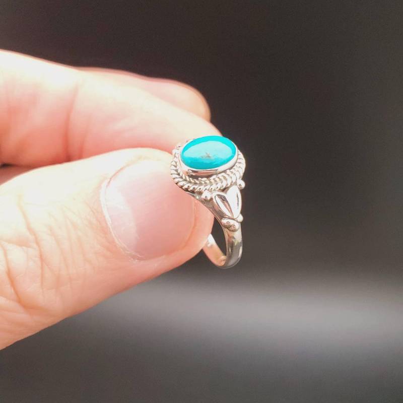Zierlicher Ring | Sterling Silber Türkis Edelstein Damen Boho Kleiner Blauer R-10370 Az von UnforgetSilver