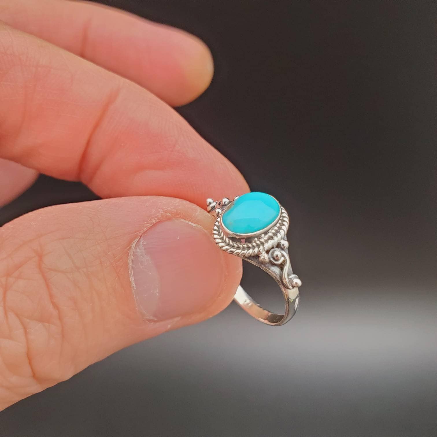 Zierlicher Ring | Sterling Silber Türkis Edelstein Damen Boho Kleiner Blauer R-10371 Az von UnforgetSilver