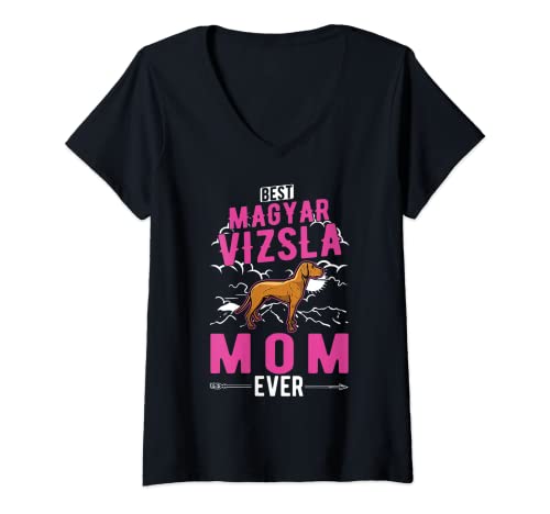 Damen Best Magyar Vizsla Mom Ever Magyar Vizsla Mama T-Shirt mit V-Ausschnitt von Ungarischer Vorstehhund Drahthaar Vizsla Kleidung