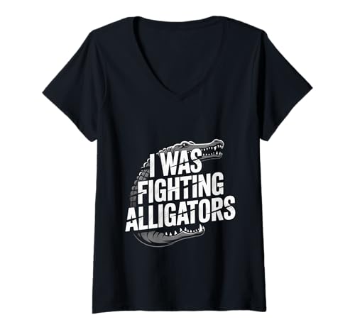 Damen I was Fighting Alligators Excuse Clumsy Story - T-Shirt mit V-Ausschnitt Damen I was Fighting Alligators Excuse Clumsy Story - T-Shirt mit V-Ausschnitt von Ungeschickte Ausrede wilde Humor