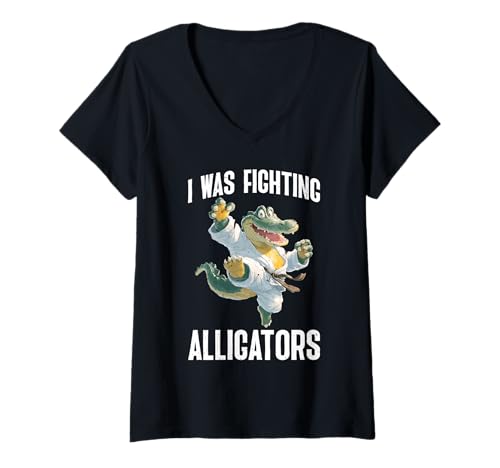 Damen I was Fighting Alligators Excuse Clumsy Story - T-Shirt mit V-Ausschnitt Damen I was Fighting Alligators Excuse Clumsy Story - T-Shirt mit V-Ausschnitt von Ungeschickte Ausrede wilde Humor
