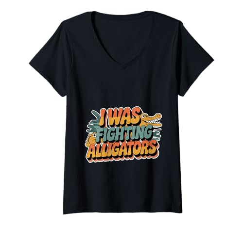 Damen I was Fighting Alligators Excuse Clumsy Story - T-Shirt mit V-Ausschnitt Damen I was Fighting Alligators Excuse Clumsy Story - T-Shirt mit V-Ausschnitt von Ungeschickte Ausrede wilde Humor