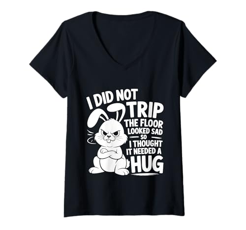 Damen Didn't Trip Floor Looked Sad Gave It A Hug - T-Shirt mit V-Ausschnitt von Ungeschicktes Leben lustige Herbstzitate