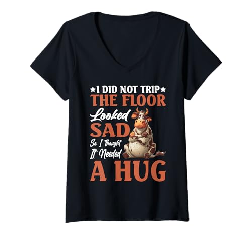 Damen Didn't Trip Floor Looked Sad Gave It A Hug T-Shirt mit V-Ausschnitt von Ungeschicktes Leben lustige Herbstzitate