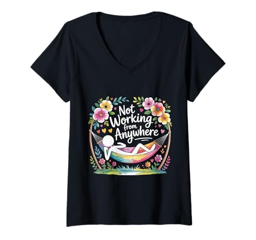 Damen Not Working from Anywhere Reisebrennungsreisender - T-Shirt mit V-Ausschnitt Damen Not Working from Anywhere Reisebrennungsreisender - T-Shirt mit V-Ausschnitt von Ungezogene Erkundung von Reisenden