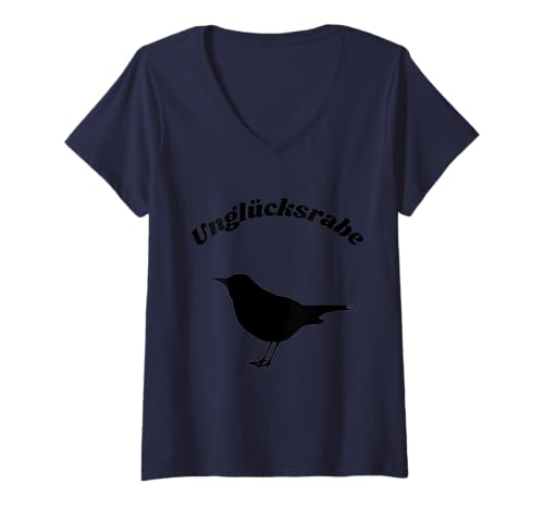 Damen Unglücksrabe Pechvogel Pechmarie Rabenvogel T-Shirt mit V-Ausschnitt von Unglücksrabe unglücklich Rabe Vogel Pech
