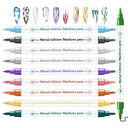 Double-Ended Nail Polish Pens, Quick-Dry Acrylic Paint Markers, 3D Liner for Manicure Design, Precision Tip & Brush for Crafting and Salon Use, 10 pieces von Ungtyb