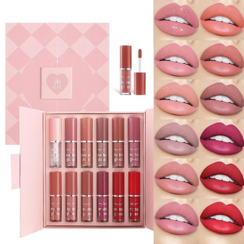 Lip Gloss Set, 12X Non Stick Cup Nude Lip Stain Kit, Long Lasting Lip Lacquer, Daily Makeup Lips Gloss, Waterproof Lips Glaze, Lips Stain Kit, Lip Gloss Kit for Womens von Ungtyb