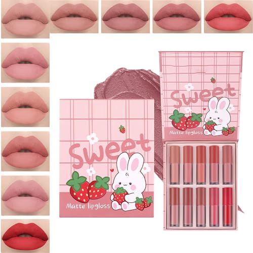 Lip Oil Set, Matte Lipstick Kit, Waterproof Makeup, Long Lasting Wear Non Stick Formula 10 Piece Collection Ideal for Daily Use and Bridal Beauty, 1.6gx10 von Ungtyb