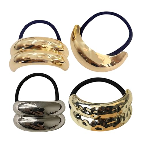 Ungtyb Goldene Haargummis aus Metall,Haargummis mit Metallenden - 4X geometrische elastische Pferdeschwanzhalter | Frauen Pferdeschwanz Haargummi Mode elastische Haarbänder Gold Kopf tragen Retro von Ungtyb