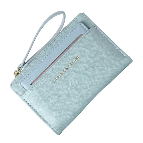 Ungtyb Kurze Geldbörse mit Reißverschluss, Geldbörse mit Reißverschluss und Handschlaufe | Kurze Geldbörse mit Kordelzug - Multifunktionale Geldbörse mit großer Kapazität für wichtige Notizen, blau, von Ungtyb