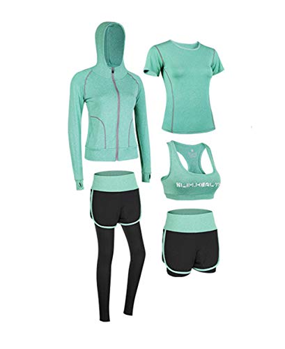 Uni-Wert Bekleidung Yoga Set, Damen Trainingsanzug Set Yoga Jogging Lauf Sportbekleidung Atmungsaktiv Schnell Trocknend Gym Fitness Outfit Sportsuit Training Sweatsuit 5 Stück Set von Uni-Wert