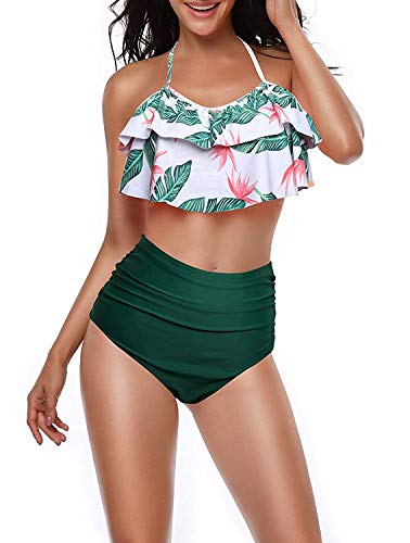 Uni-Wert Damen Badeanzug Rüschen Hals Hängen Bikini Sets Zweiteilig Bademode mit Hohe Taille Strandkleidung von Uni-Wert