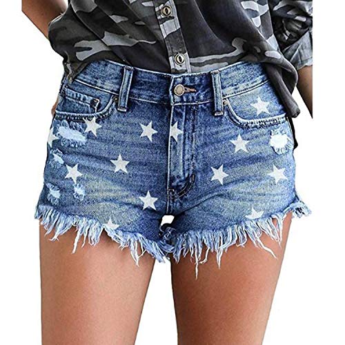 Uni-Wert Damen Jeansshorts Basic in Aged-Waschung Jeans Bermuda-Shorts High Waist Denim Kurze Hose Sommer Mode Destroyed Loch Hotpants Quaste Jeans Shorts S von Uni-Wert
