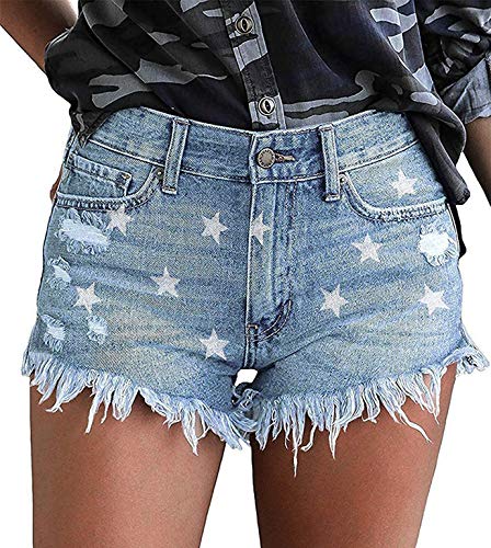 Uni-Wert Damen Jeansshorts Basic in Aged-Waschung Jeans Bermuda-Shorts High Waist Denim Kurze Hose Sommer Mode Destroyed Loch Hotpants Quaste Jeans Shorts XL von Uni-Wert