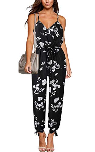 Uni-Wert Damen Jumpsuit V Ausschnitt Overall Blumen Ärmellos Playsuit Split Hosenanzug Romper Frühling Sommer von Uni-Wert