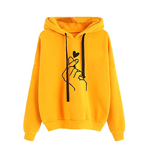 Uni-Wert Damen Kapuzenpullover Langarm Hoodie Pullover Finger Herz Drucken Sweatshirt mit Kapuze Casual Frauen Streetwear Kapuzenpulli von Uni-Wert