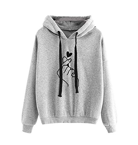 Uni-Wert Damen Kapuzenpullover Langarm Hoodie Pullover Finger Herz Drucken Sweatshirt mit Kapuze Casual Frauen Streetwear Kapuzenpulli von Uni-Wert