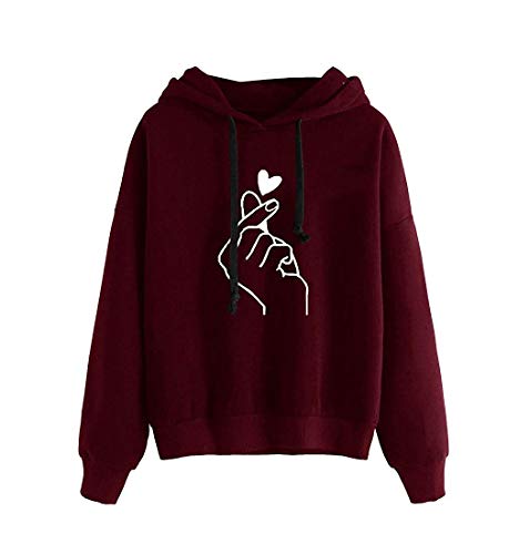 Uni-Wert Damen Kapuzenpullover Langarm Hoodie Pullover Finger Herz Drucken Sweatshirt mit Kapuze Casual Frauen Streetwear Kapuzenpulli von Uni-Wert