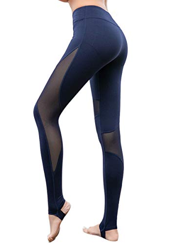 Uni-Wert Damen Leggings Tech Mesh Yoga Fitness Hose Lange Streetwear Sporthose mit Netzeinsätzen, Stil 1 - Blau, L von Uni-Wert