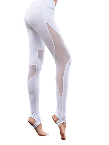 Uni-Wert Damen Leggings Tech Mesh Yoga Fitness Hose Lange Streetwear Sporthose mit Netzeinsätzen, Stil 1 - Weiß, M von Uni-Wert