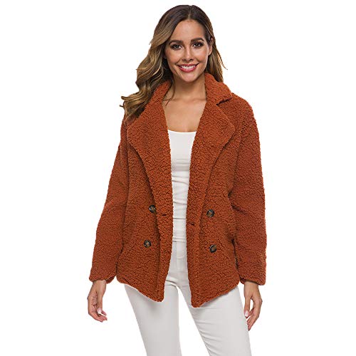 Uni-Wert Damen Mantel Faux Wolle Winterjacke Revers Langarm Outwear Kurz Fleecejacke Warm Plüschjacke Teddy Mantel Braun XL von Uni-Wert