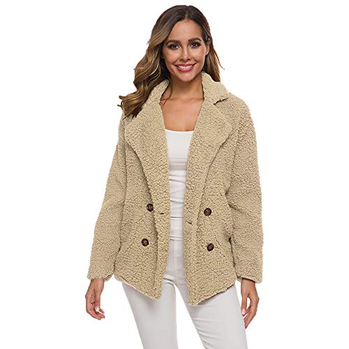 Uni-Wert Damen Mantel Faux Wolle Winterjacke Revers Langarm Outwear Kurz Fleecejacke Warm Plüschjacke Teddy Mantel Khaki L von Uni-Wert