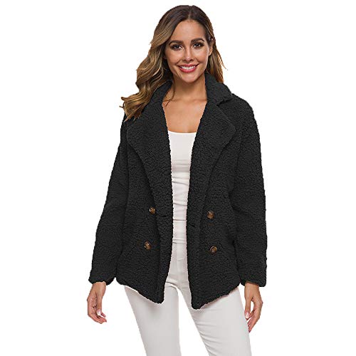 Uni-Wert Damen Mantel Faux Wolle Winterjacke Revers Langarm Outwear Kurz Fleecejacke Warm Plüschjacke Teddy Mantel von Uni-Wert