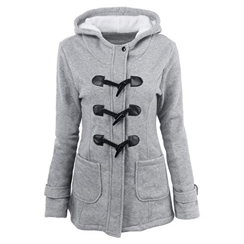 Uni-Wert Damen Mantel Übergangsjacke mit Kapuze Herbst Winter Jacke Baumwolle Parka Casual Warm Outwear Grau L von Uni-Wert