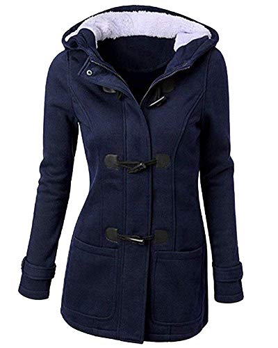 Uni-Wert Damen Mantel Übergangsjacke mit Kapuze Herbst Winter Jacke Baumwolle Parka Casual Warm Outwear Marineblau L von Uni-Wert