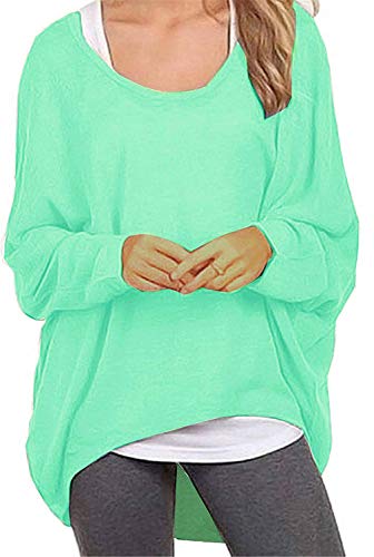 Uni-Wert Damen Pullover Lose Asymmetrisch Sweatshirt Pulli Langarm O-Ausschnitt Bluse Oberteile Oversized Tops T-Shirt L Grün von Uni-Wert