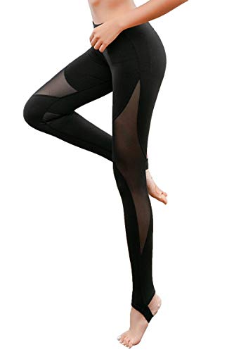 Uni-Wert Damen Leggings Tech Mesh Yoga Fitness Hose Lange Streetwear Sporthose mit Netzeinsätzen, Stil 1 - Schwarz, S von Uni-Wert