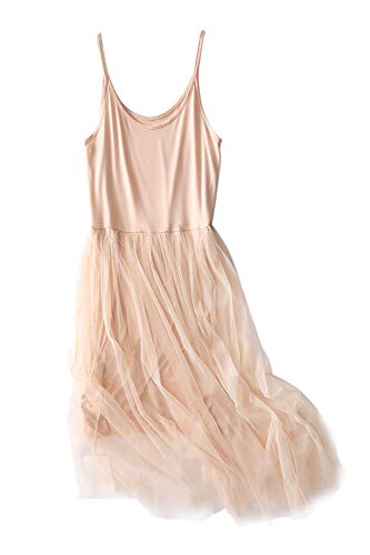 Uni-Wert Damen Unterkleid Slim Nachthemd Spaghettiträger O-Ausschnitt Ärmellos Knielang Baumwolle Nachtwäsche Sexy Negligee Oversize Miederkleid Elastisch Nachtkleid mit Trägern Spitze Kleider von Uni-Wert