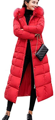 Uni-Wert Damen Winterjacke Lange Daunenjacke Warm Parka Jacke mit Fellkapuze Steppjacke Wintermantel Casual Daunenmantel Rot L von Uni-Wert