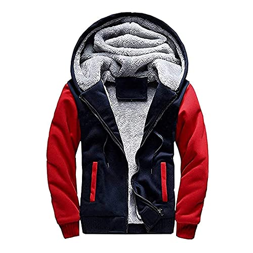 Uni-Wert Herren Kapuzenjacke Kapuzenpullover Reißverschluss Plus Dicke Pullover Sweatjacke Mit Kapuze Winter Männer Hoodie (4XL, Blau-rot) von Uni-Wert