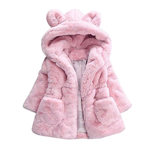 Uni-Wert Mädchen Fellmantel Winterjacke Kunstpelz Jacke Baby Mädchen Herbst Winter Mantel Warm Jacke mit Kapuze Wollmantel Kapuzenjacke von Uni-Wert