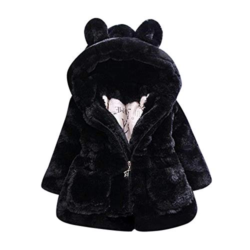 Uni-Wert Mädchen Fellmantel Winterjacke Kunstpelz Jacke Baby Mädchen Herbst Winter Mantel Warm Jacke mit Kapuze Wollmantel Kapuzenjacke Schwarz 130 von Uni-Wert