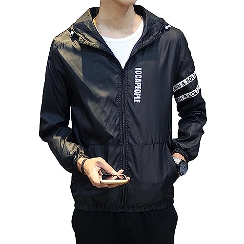 Coole Jacke Mode Windjacke Mit Kapuzen Streetwear Unisex Damen Herren Jungen Mädchen Reißverschluss Freizeit Oberbekleidung Cool Schwarz Weiß(Schwarz-1, L) von Uni-wert