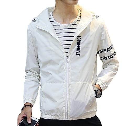 Coole Jacke Mode Windjacke Mit Kapuzen Streetwear Unisex Damen Herren Jungen Mädchen Reißverschluss Freizeit Oberbekleidung Cool Schwarz Weiß(Weiß-1, L) von Uni-wert