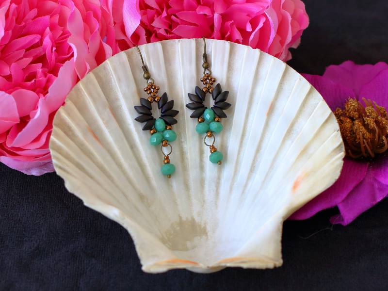 Art Deco - Ohrringe Dunkelbraun Türkis Swarovski von UniKaddi