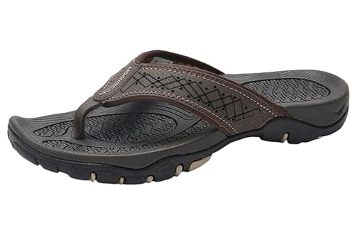 UniPrime Flip Flops Männer Sommer Flip Flops Männer Schuhe Outdoor Mode Pu Leder Strand Holiday Schuhe Größe 40-50-9-Dark Brown-10 von UniPrime