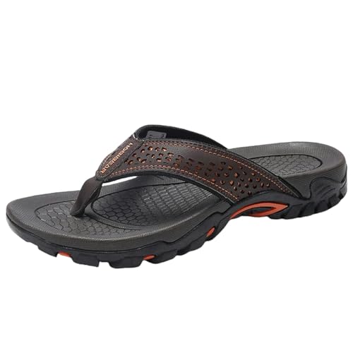 UniPrime Flip Flops Männer Sommer Flip Flops Männer Schuhe Outdoor Mode Pu Leder Strand Holiday Schuhe Größe 40-50-Dunkelbraun-10 von UniPrime