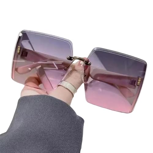 UniPrime Sonnenbrille für Damen Neue Frau Vintage Square Sonnenbrille Klassische Gradientenspiegel Rahmenlose Sonnenbrille-Purpur Rosa-Als Bild von UniPrime