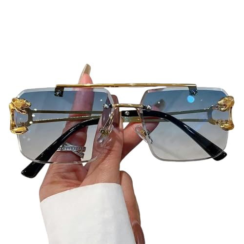 UniPrime Sonnenbrille für Damen Vintage Randless Sonnenbrille Männer Frauen Mode Neue Verlauf Uv400 Sonnenbrille-Gradientenblau-Golden von UniPrime