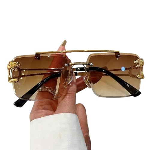 UniPrime Sonnenbrille für Damen Vintage Randless Sonnenbrille Männer Frauen Mode Neue Verlauf Uv400 Sonnenbrille-Gradiententee-Golden von UniPrime