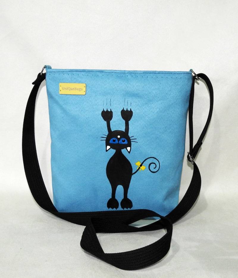Tasche Mit Katze/Blaue Handtasche Für Ein Mädchen Handbemalte Geldbörse von UniQueBagsButik