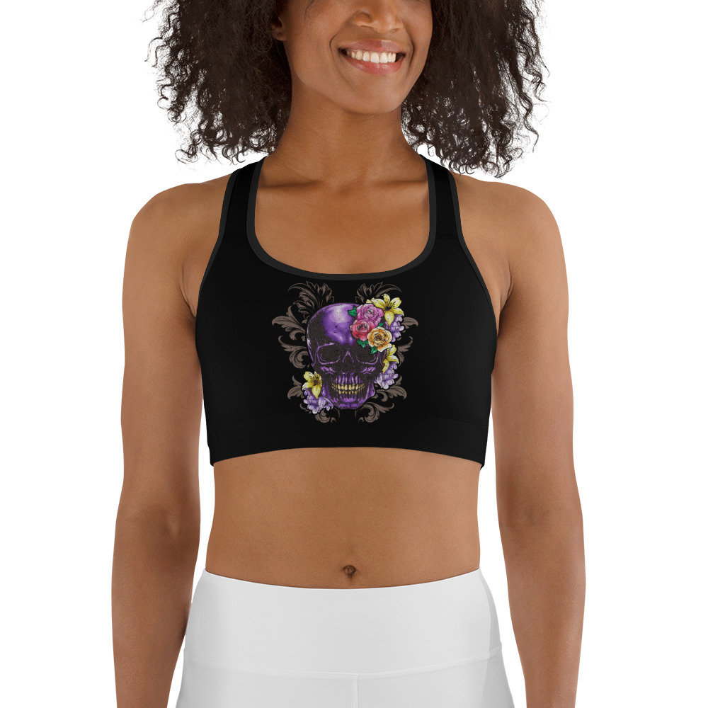 Damen Blumen Totenkopf Gothic Bedruckt Fitness Yoga Laufgymnastik Bequem Sport Bh von UniQueensShop